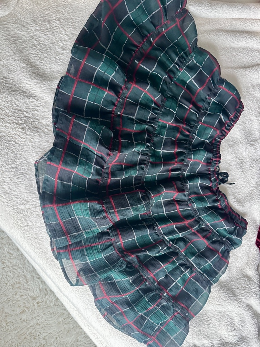 Ralph Lauren Green Plaid Tiered Skirt with Red and White Windowpane